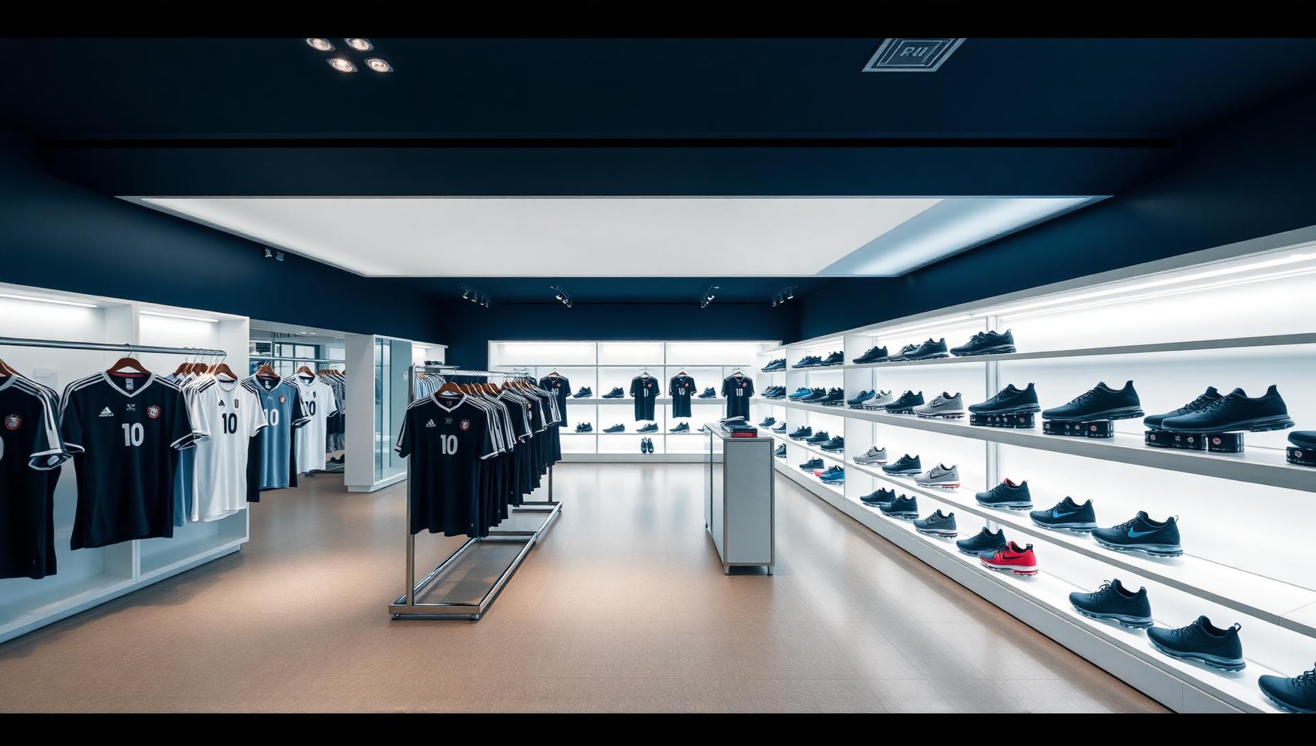 Zenvix Sports store interior with football shirts and boots on display
